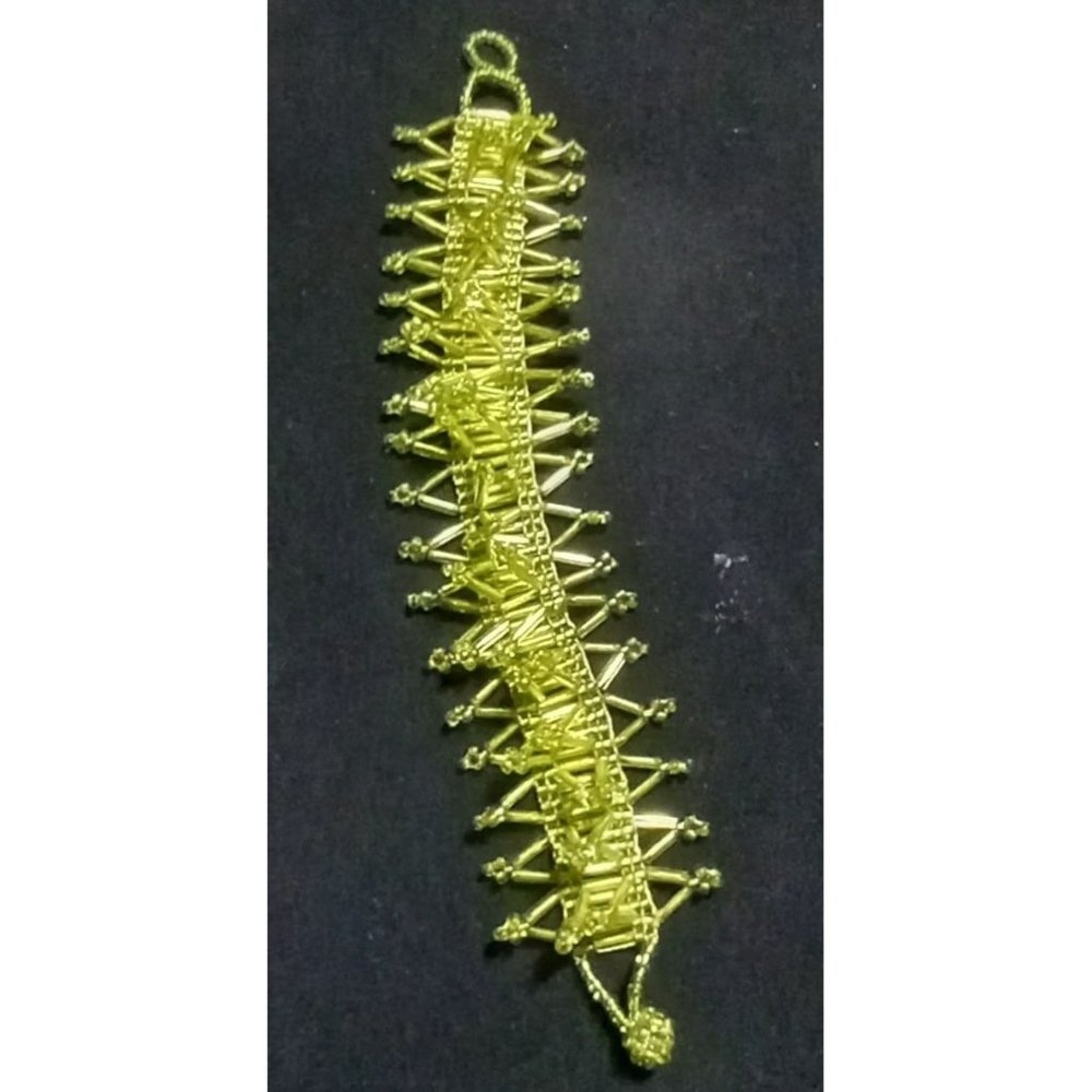 Vintage Czech Bugle‎ Seed Bead Lace Woven Pattern Green/Peridot 6.5" Bracelet